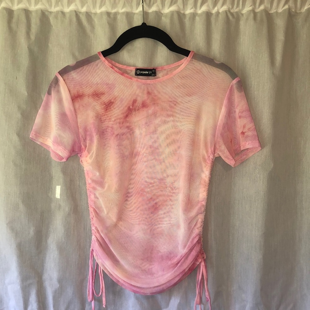 Dolls Kill TieDye Mesh Side Ruched Short Sleeve Summer Shirt